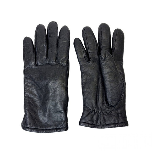 Black Leather Knit Winter Womens Gloves Small - Picture 1 of 14